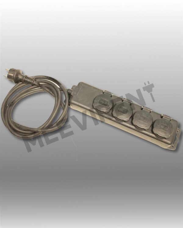Schuko 4-fach Verteiler, schwarz, IP44 mit Deckel