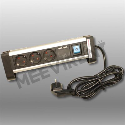 Schuko 3-fach Verteiler, schwarz/silber, Tischsteckdose mit Schalter & 2x 5V USB