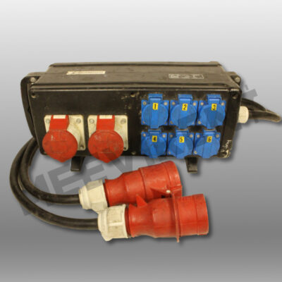 Verteiler CEE 32A auf 1x CEE 32A, 2x CEE 16A, 6x Schuko Sammel RCD, Typ C