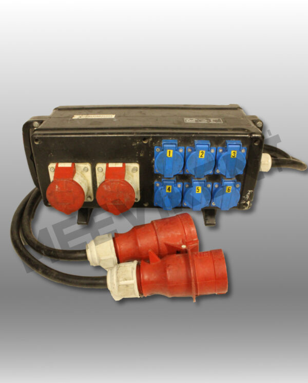 Verteiler CEE 32A auf 1x CEE 32A, 2x CEE 16A, 6x Schuko Sammel RCD, Typ C