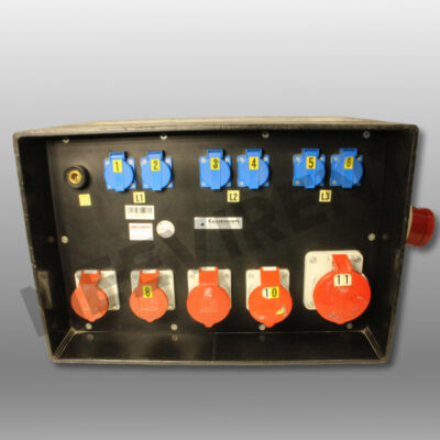 Verteiler CEE 125A auf 1x CEE 125A, 1x CEE 63A, 2x CEE 32A, 2x CEE 16A, 6x Schuko, 1x PE-Dinse