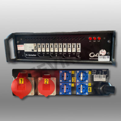 Verteiler 19" CEE 63A auf 1x CEE32A, 1x CEE 16A, 4x Schuko