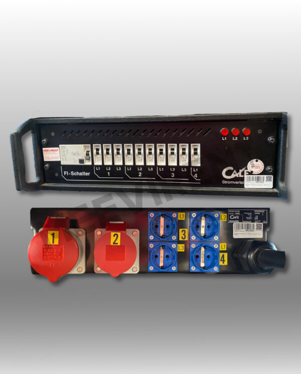 Verteiler 19" CEE 63A auf 1x CEE32A, 1x CEE 16A, 4x Schuko
