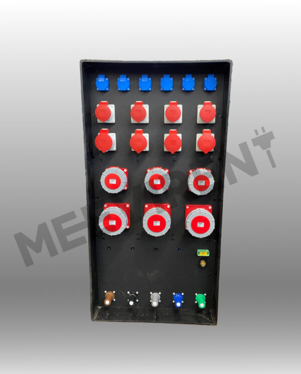 Verteiler Powerlock 400A auf 3x CEE 125A, 3x CEE 63A, 4x CEE 32A, 4x CEE 16A, 6x Schuko, 1x cPot, 1x PE-Dinse
