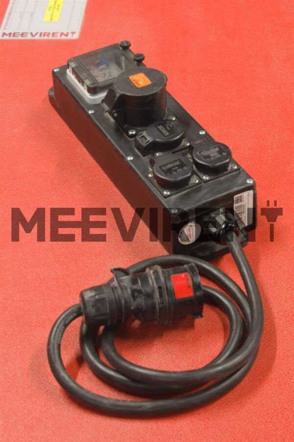 Verteiler CEE 16A auf 1x CEE 16A, 3x Schuko Sammel RCD