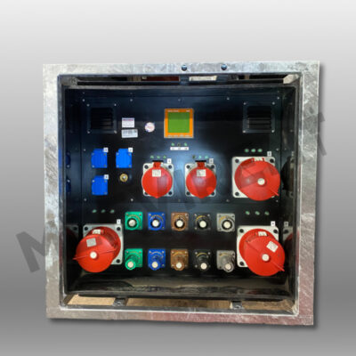 Verteiler Powerlock 400A auf 1x Powerlock 400A, 3x CEE 125A, 2x CEE 63A, 3x Schuko, 1x PE-Dinse