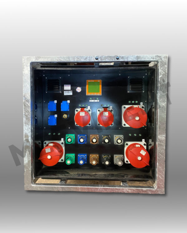 Verteiler Powerlock 400A auf 1x Powerlock 400A, 3x CEE 125A, 2x CEE 63A, 3x Schuko, 1x PE-Dinse