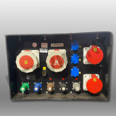 Verteiler Powerlock 400A auf 2x CEE 125A, 2x CEE 63A, 3x Schuko, 1x PE-Dinse