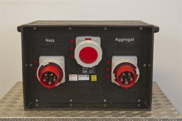 Verteiler 2x CEE 125A auf 1x CEE 125A, 1x Schuko mit FI/LS Notumschalter