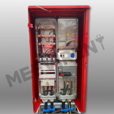 Verteiler (Stahlgehäuse) mit Zähler- & Wandlerplatz 400A, Trenner NH3/M12 auf 1x Powerlock 400A, 1x PE-Dinse