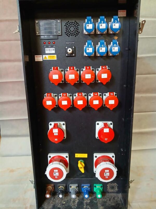 Verteiler Powerlock 400A auf 2x CEE 125A, 2x CEE 63A, 9x CEE 32A, 6x CEE 16A 3-pol, 1x PE-Schraube M12 Feingewinde Sammel RCD