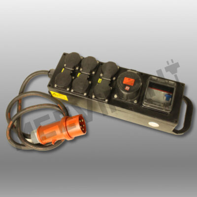 Verteiler CEE 16A auf 1x CEE 16A, 6x Schuko, mit RCD