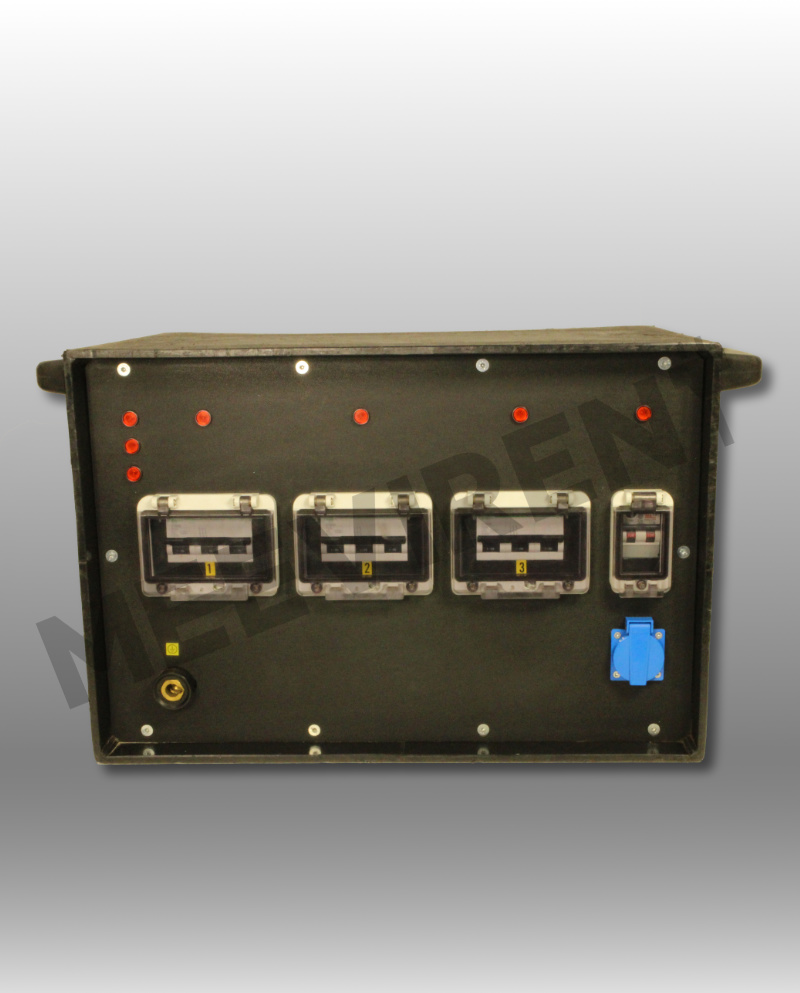 Verteiler Powerlock 400A auf 3x CEE 125A, 1x Schuko, 1x PE-Dinse