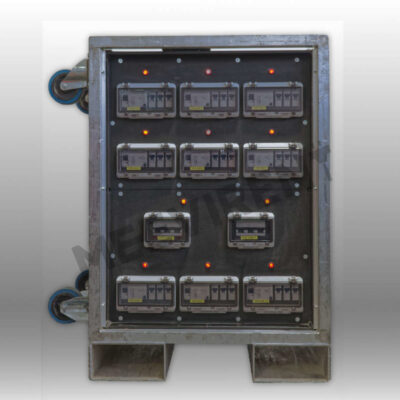Verteiler Powerlock 400A auf 1x Powerlock 400A, 2x CEE 125A, 3x CEE 63A, 3x CEE 32A, 2x CEE 16A, 3x Schuko, 1x PE-Dinse