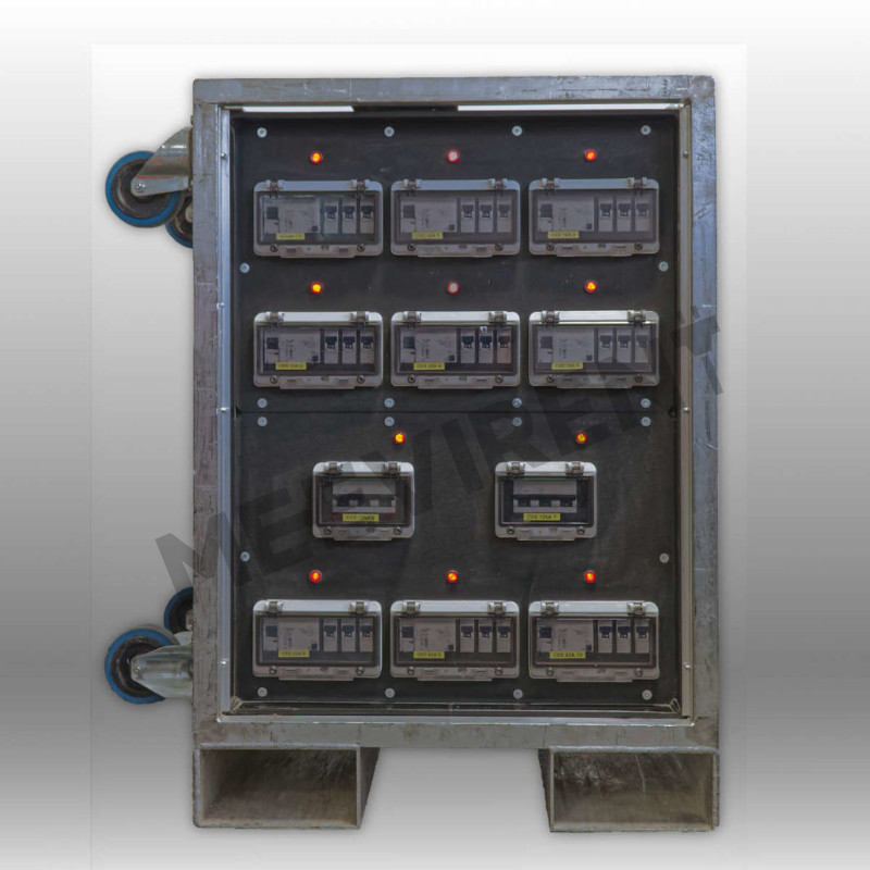 Verteiler Powerlock 400A auf 1x Powerlock 400A, 2x CEE 125A, 3x CEE 63A, 3x CEE 32A, 2x CEE 16A, 3x Schuko, 1x PE-Dinse
