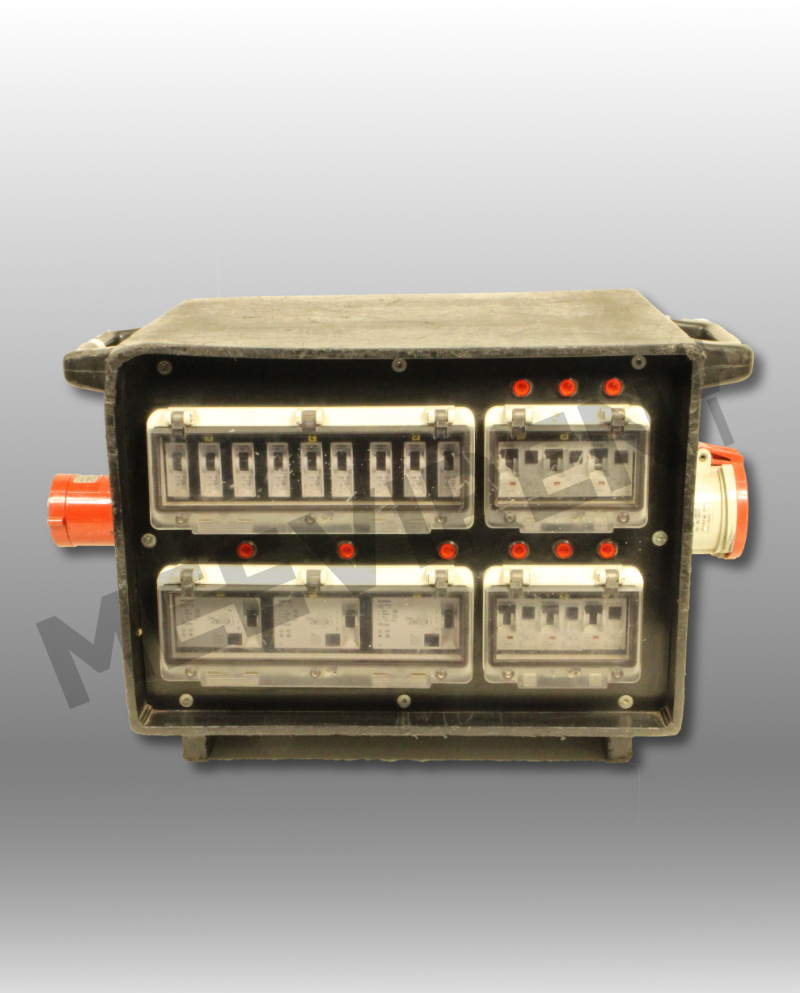 Verteiler CEE 63A auf 1x CEE 63A, 2x CEE 32A, 1x CEE 16A, 6x Schuko, 1x PE-Dinse