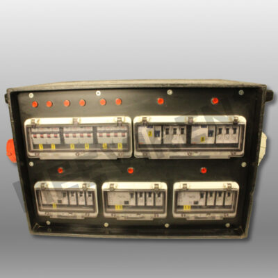 Verteiler CEE 125A auf 1x CEE 125A, 1x CEE 63A, 2x CEE 32A, 2x CEE 16A, 6x Schuko, 1x PE-Dinse