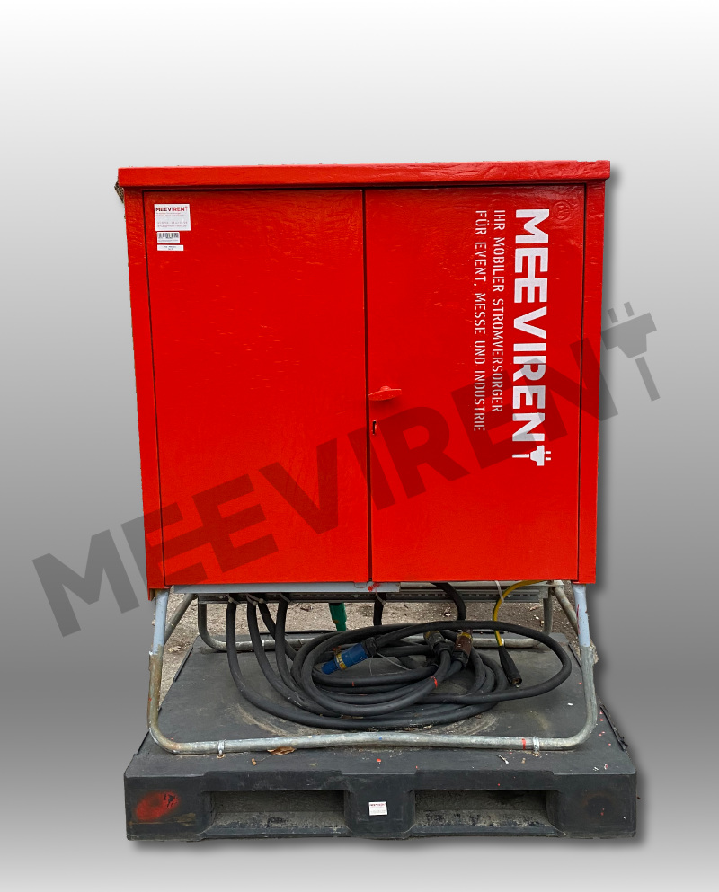 Verteiler (Stahlgehäuse) 400A, Powerlock 400A auf 1x CEE 125A, 2x CEE 63A, 4x CEE 32A, 4x CEE 32A, 6x Schuko, 1x PE-Dinse